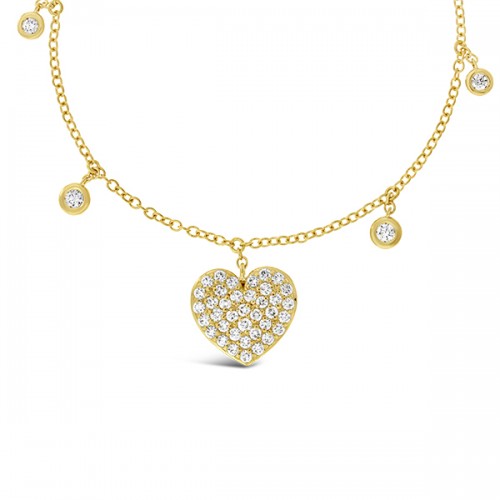 18K Pavé Diamond Heart on Diamond Station Chain Necklace